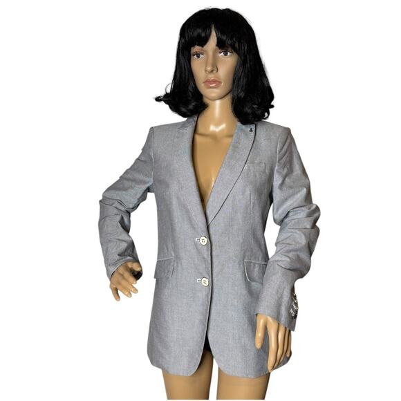 Tommy Hilfiger Two-Button Oxford Chambray Blazer blue preppy chic size 6 - Picture 1 of 16
